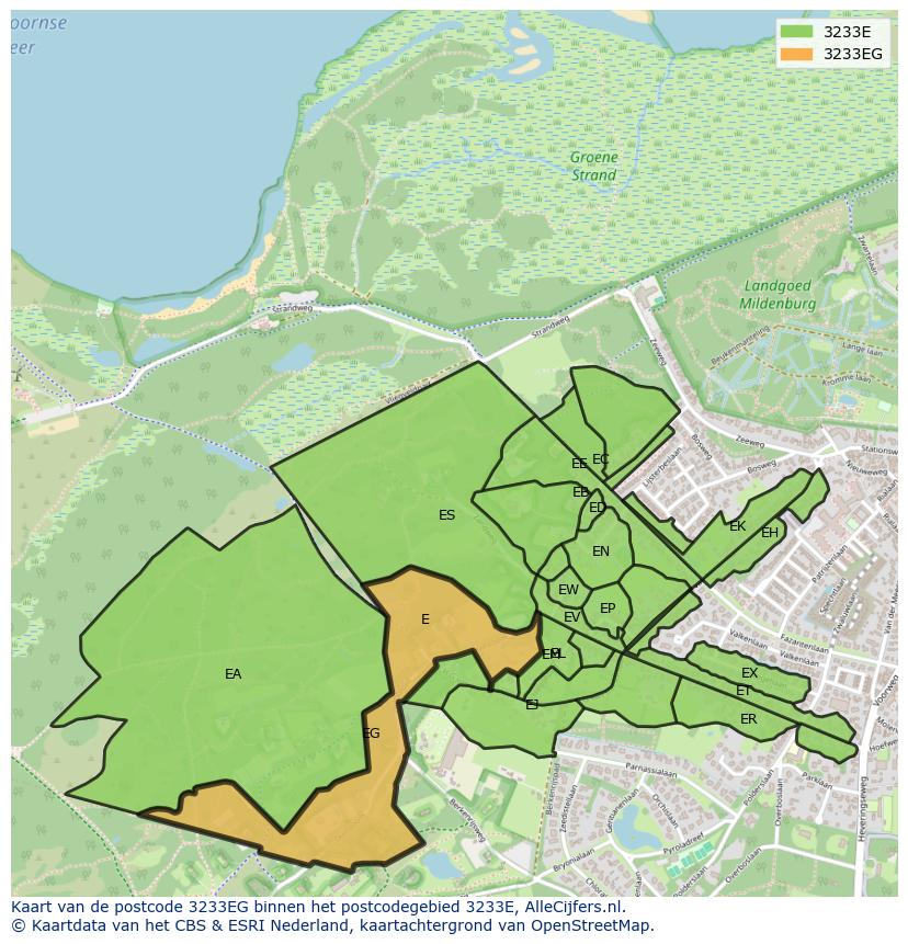 Afbeelding van het postcodegebied 3233 EG op de kaart.