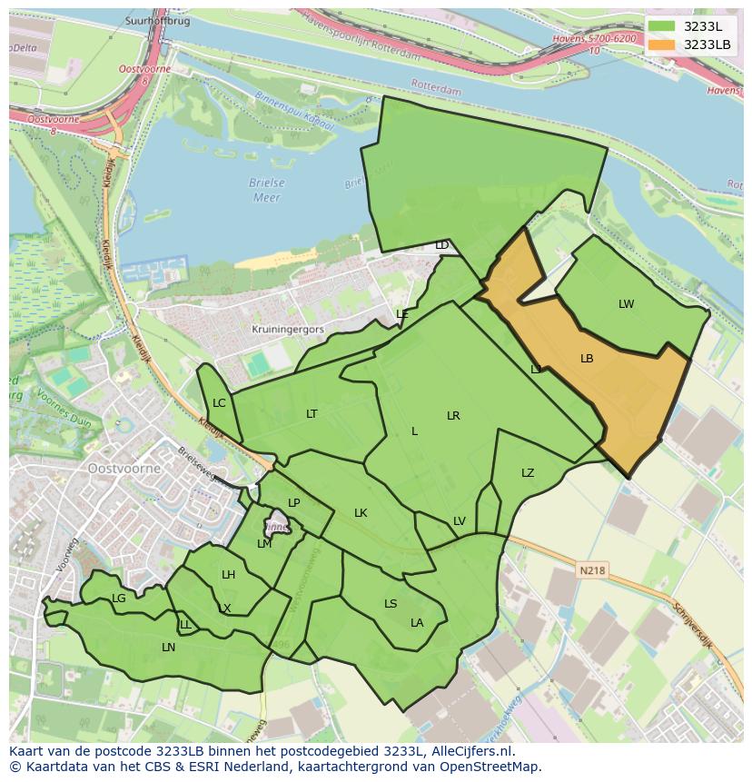 Afbeelding van het postcodegebied 3233 LB op de kaart.