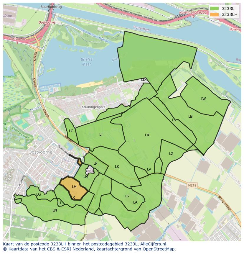 Afbeelding van het postcodegebied 3233 LH op de kaart.