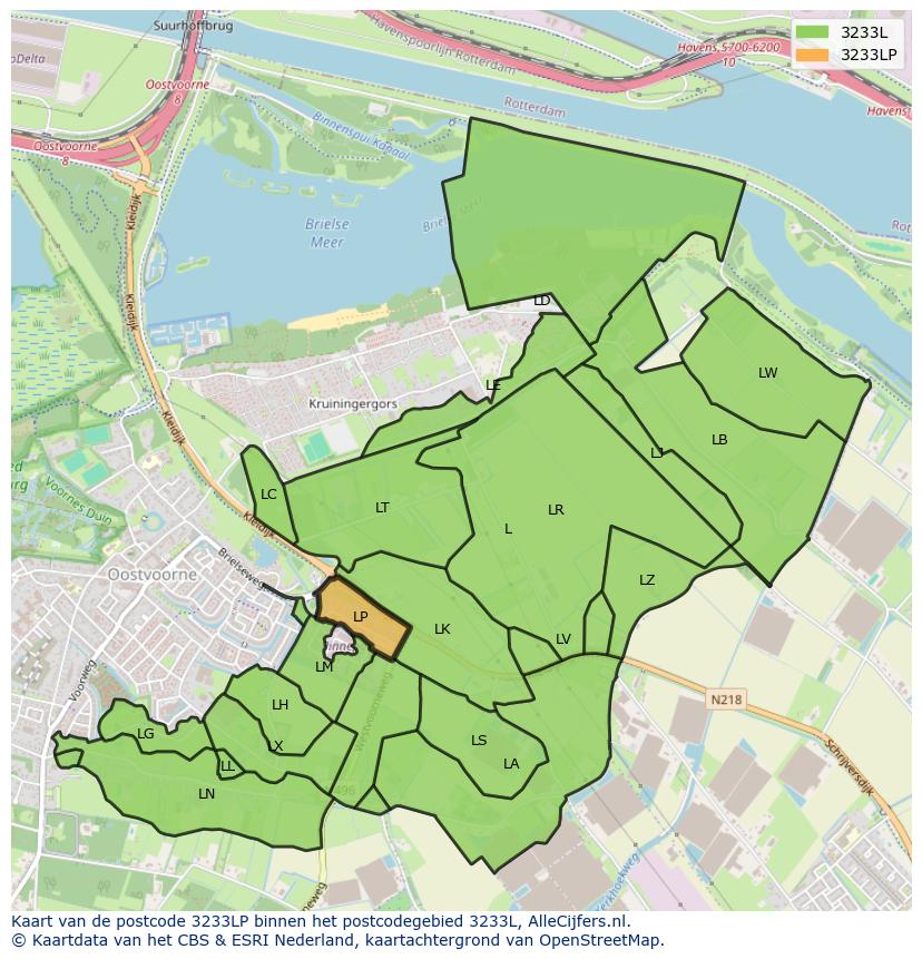Afbeelding van het postcodegebied 3233 LP op de kaart.