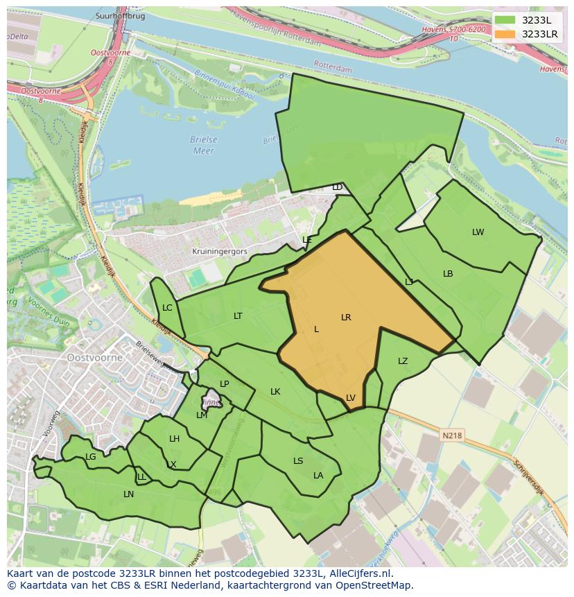 Afbeelding van het postcodegebied 3233 LR op de kaart.