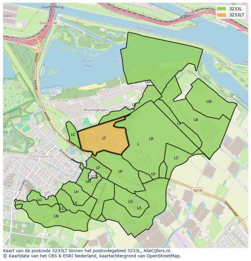 Afbeelding van het postcodegebied 3233 LT op de kaart.