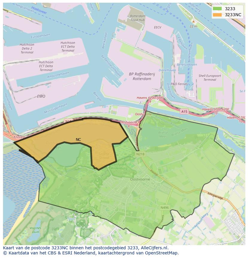 Afbeelding van het postcodegebied 3233 NC op de kaart.