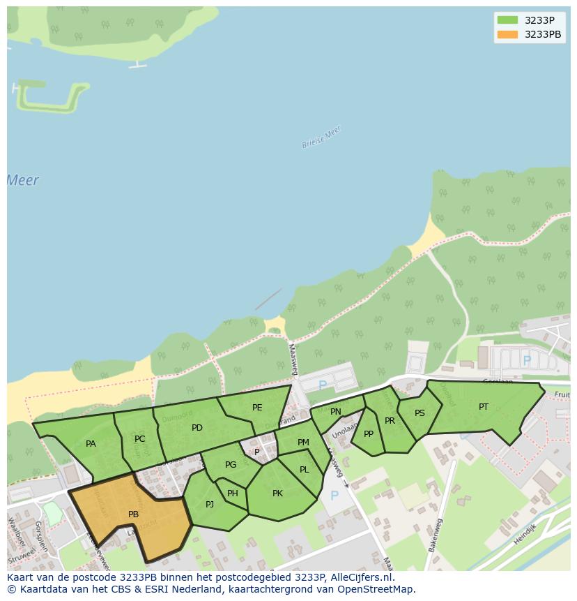 Afbeelding van het postcodegebied 3233 PB op de kaart.