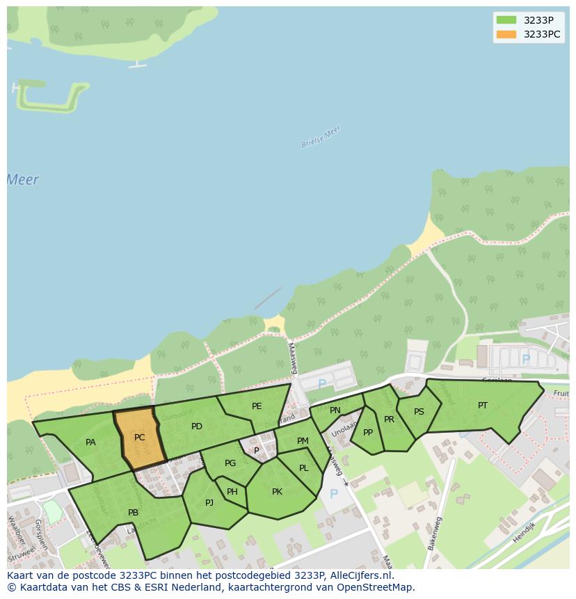 Afbeelding van het postcodegebied 3233 PC op de kaart.