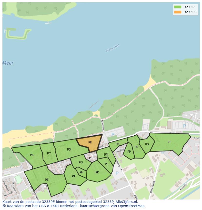 Afbeelding van het postcodegebied 3233 PE op de kaart.