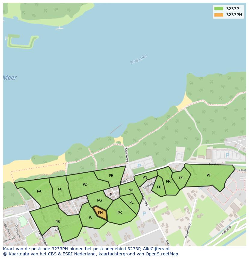 Afbeelding van het postcodegebied 3233 PH op de kaart.