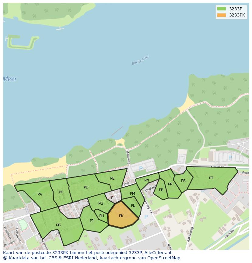 Afbeelding van het postcodegebied 3233 PK op de kaart.
