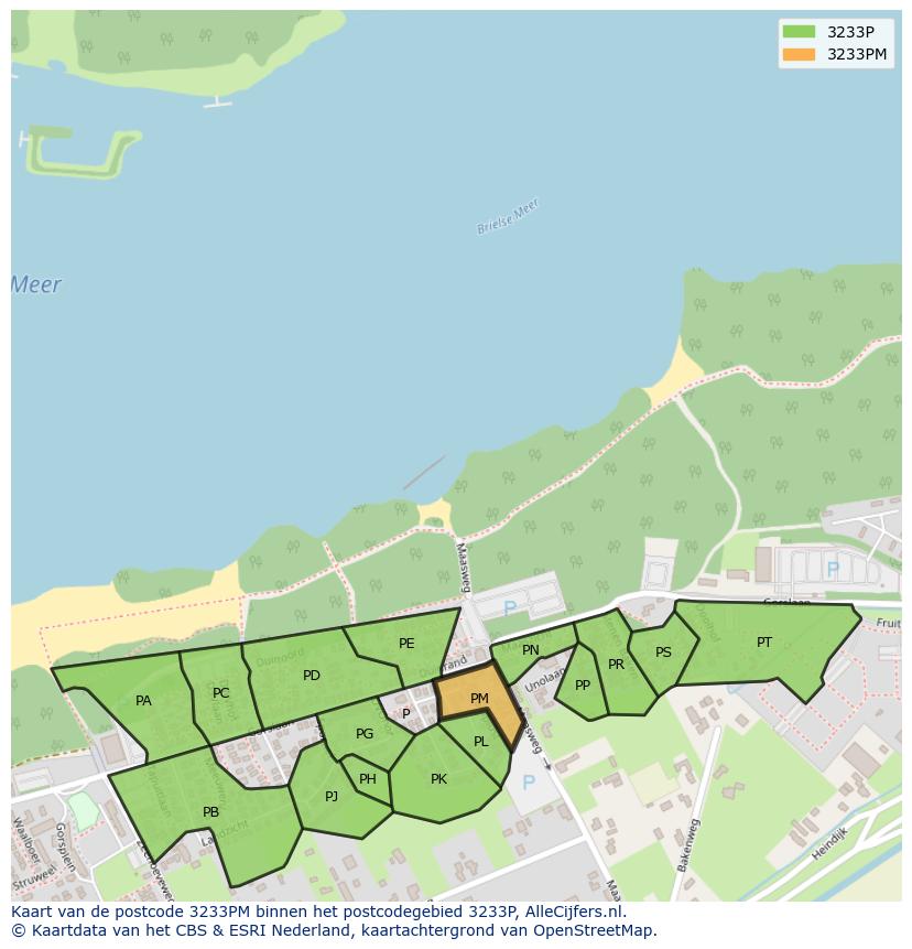 Afbeelding van het postcodegebied 3233 PM op de kaart.