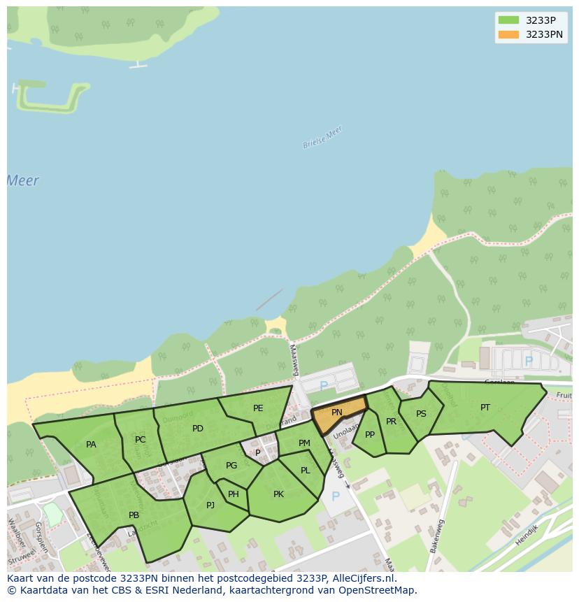 Afbeelding van het postcodegebied 3233 PN op de kaart.