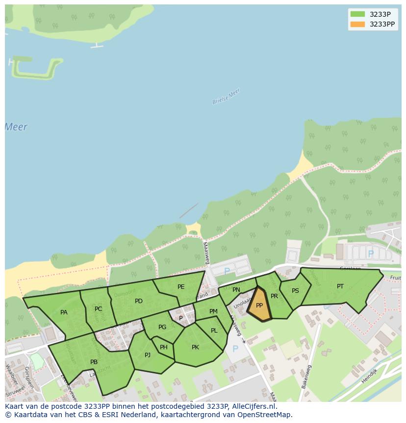Afbeelding van het postcodegebied 3233 PP op de kaart.