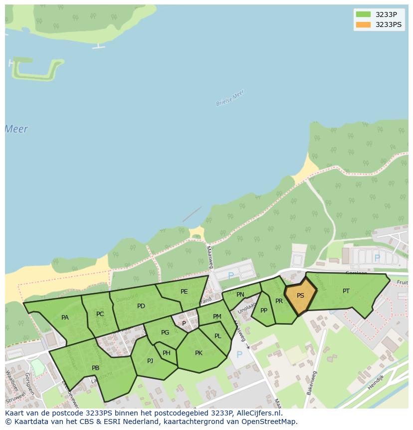 Afbeelding van het postcodegebied 3233 PS op de kaart.