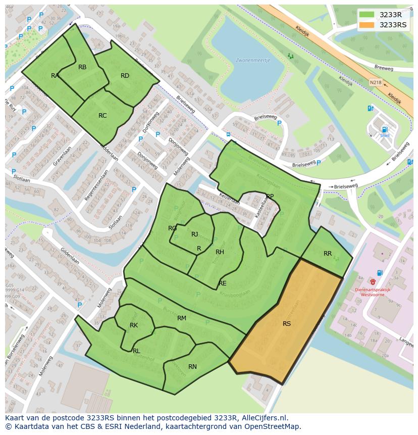 Afbeelding van het postcodegebied 3233 RS op de kaart.