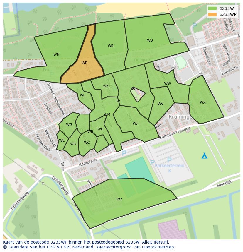 Afbeelding van het postcodegebied 3233 WP op de kaart.