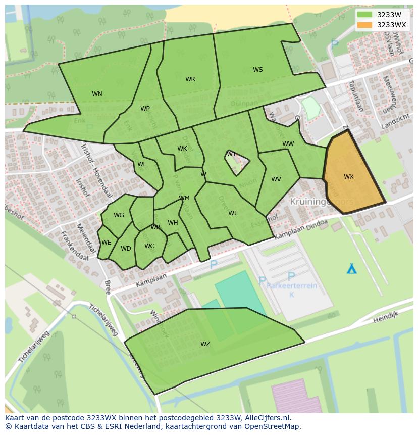 Afbeelding van het postcodegebied 3233 WX op de kaart.