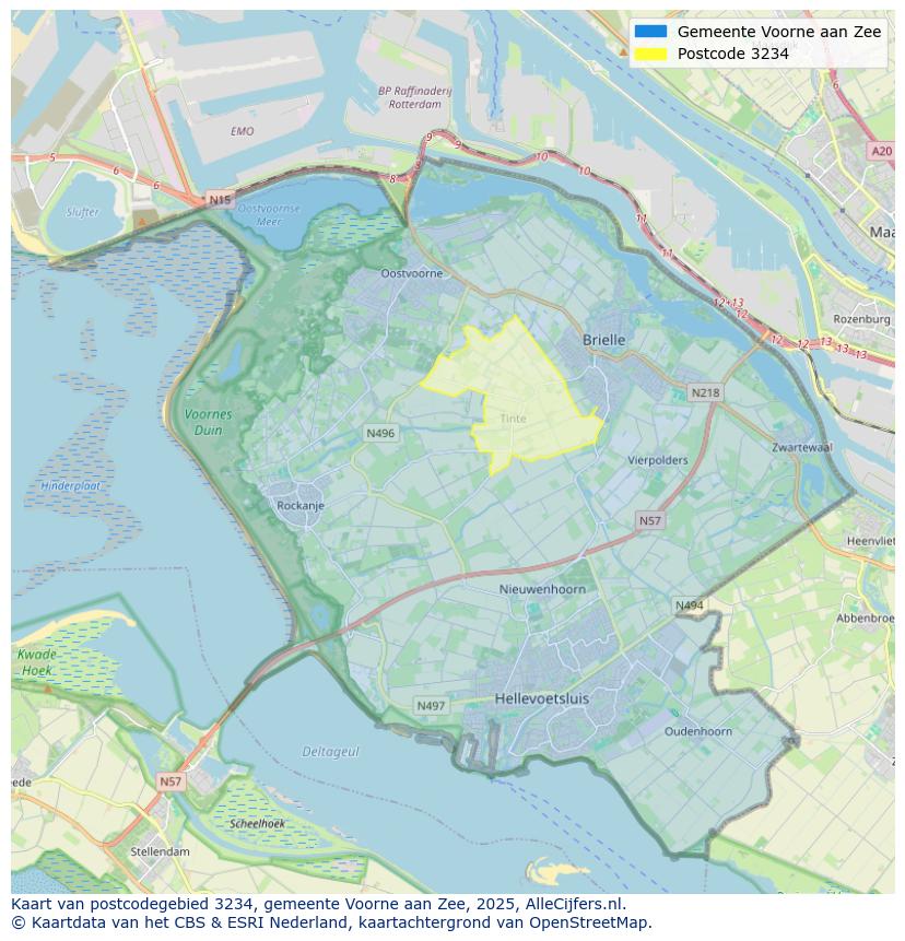 Afbeelding van het postcodegebied 3234 op de kaart.
