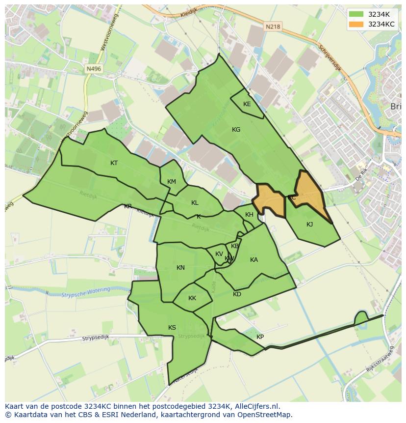 Afbeelding van het postcodegebied 3234 KC op de kaart.
