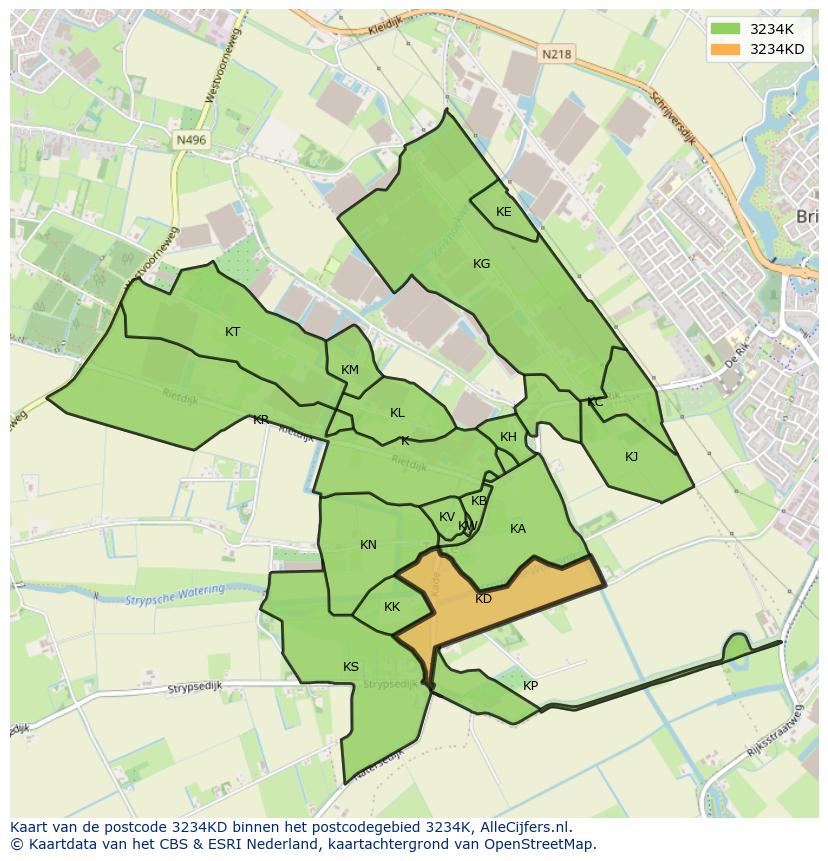 Afbeelding van het postcodegebied 3234 KD op de kaart.