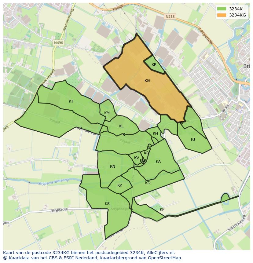 Afbeelding van het postcodegebied 3234 KG op de kaart.
