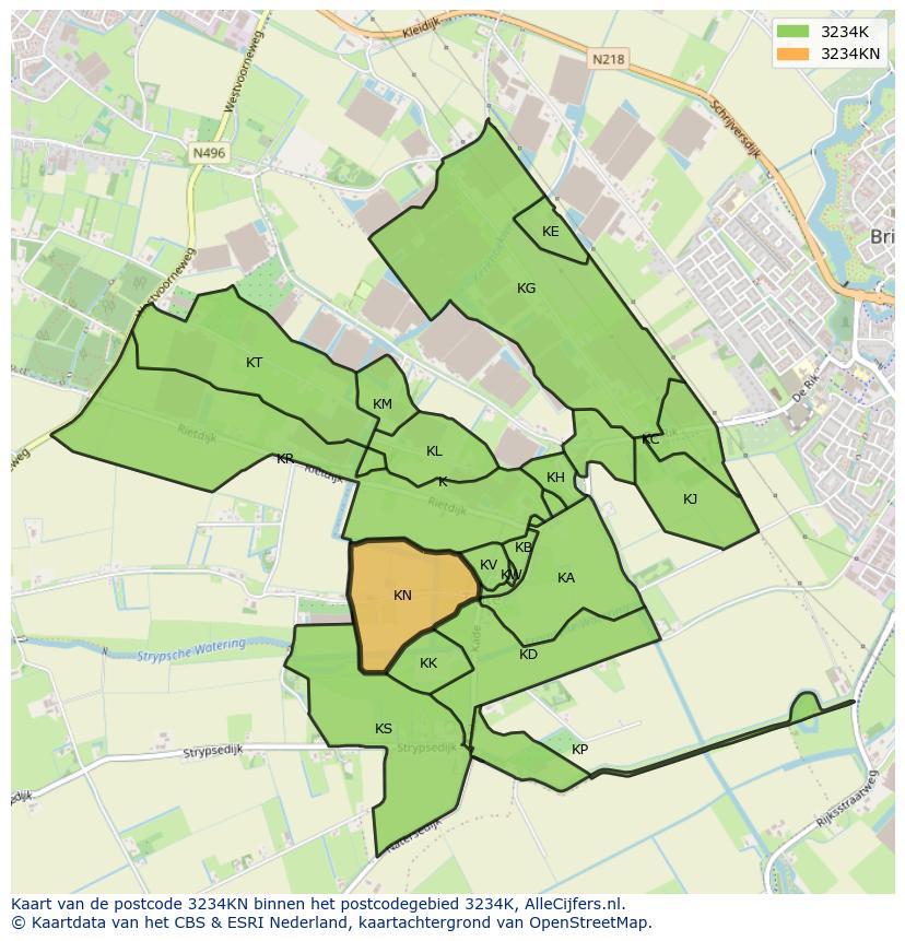 Afbeelding van het postcodegebied 3234 KN op de kaart.