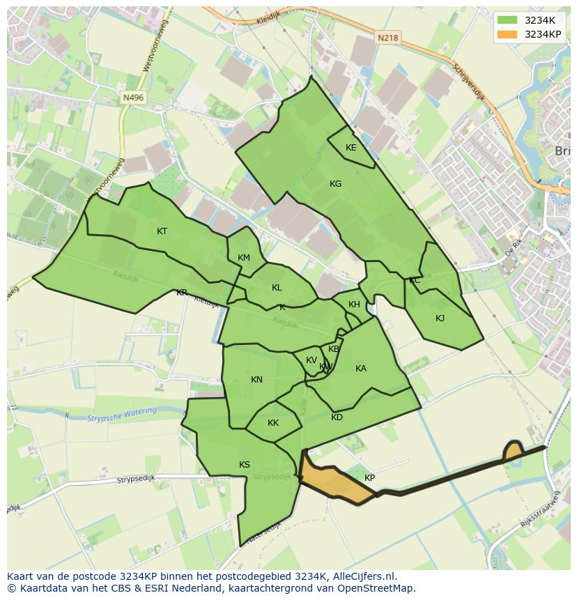 Afbeelding van het postcodegebied 3234 KP op de kaart.