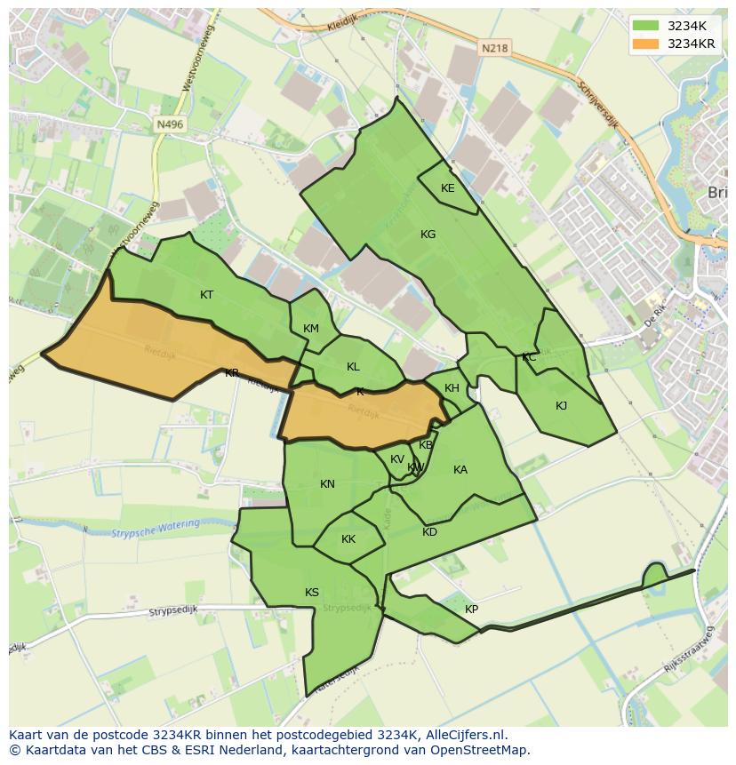 Afbeelding van het postcodegebied 3234 KR op de kaart.