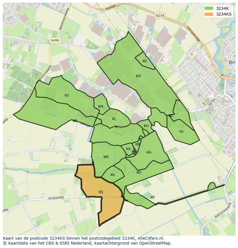 Afbeelding van het postcodegebied 3234 KS op de kaart.