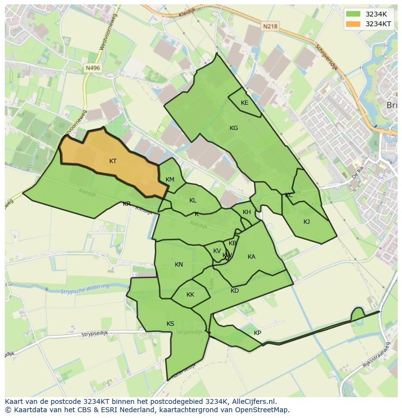 Afbeelding van het postcodegebied 3234 KT op de kaart.