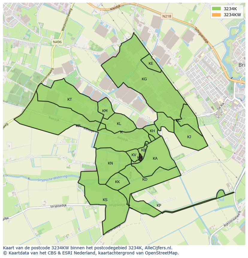 Afbeelding van het postcodegebied 3234 KW op de kaart.
