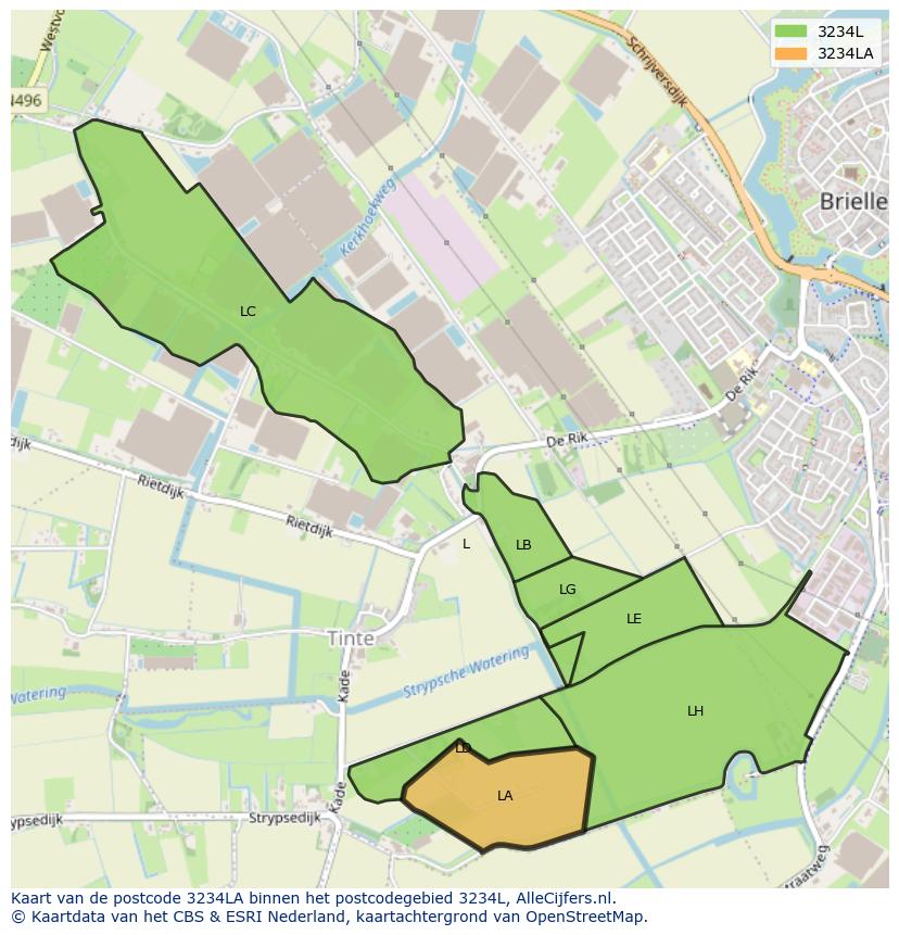 Afbeelding van het postcodegebied 3234 LA op de kaart.