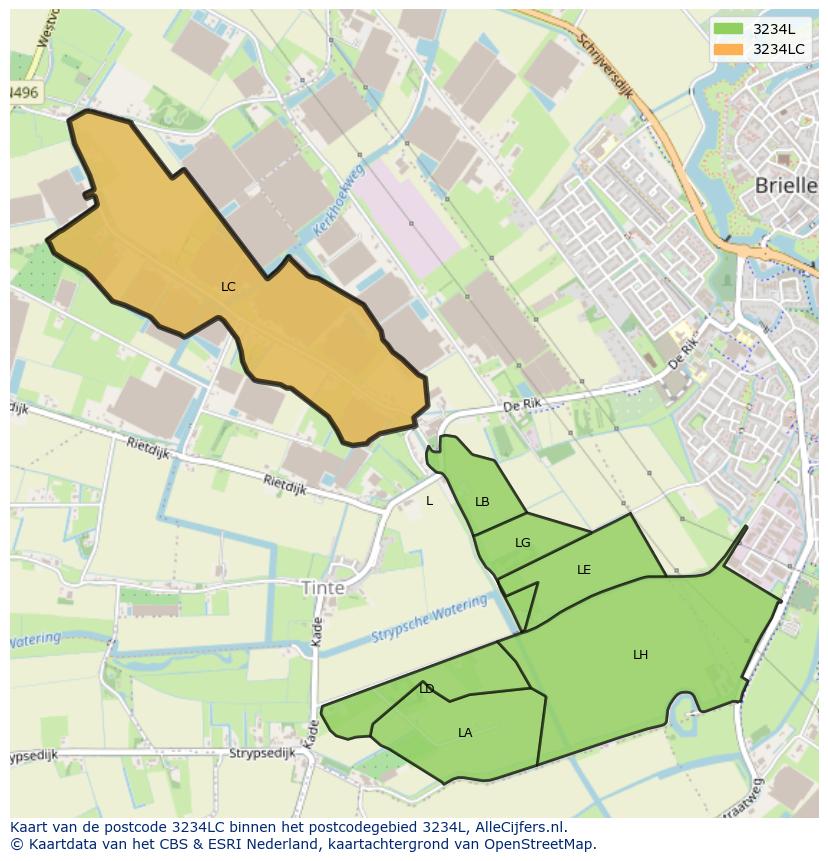 Afbeelding van het postcodegebied 3234 LC op de kaart.