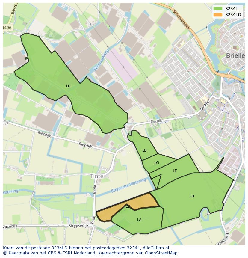Afbeelding van het postcodegebied 3234 LD op de kaart.