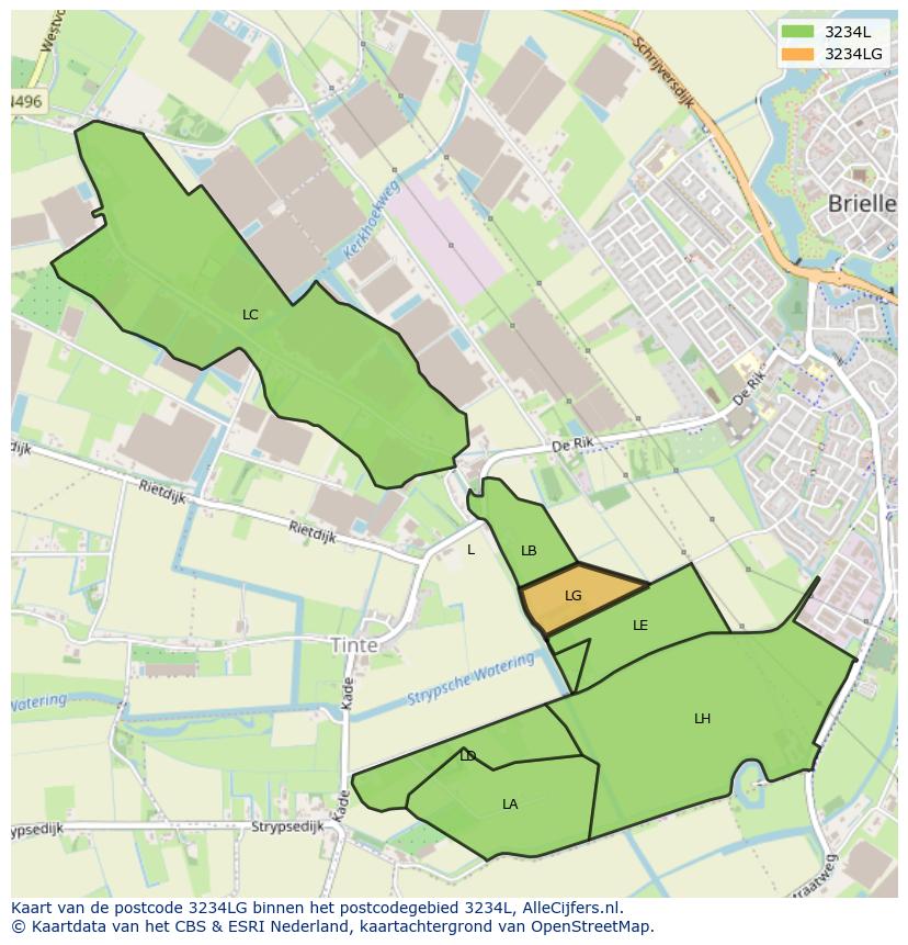 Afbeelding van het postcodegebied 3234 LG op de kaart.