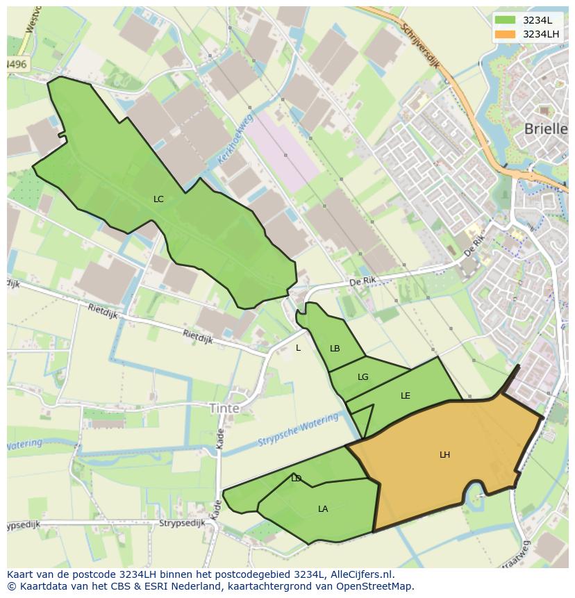 Afbeelding van het postcodegebied 3234 LH op de kaart.