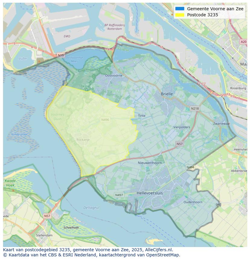 Afbeelding van het postcodegebied 3235 op de kaart.
