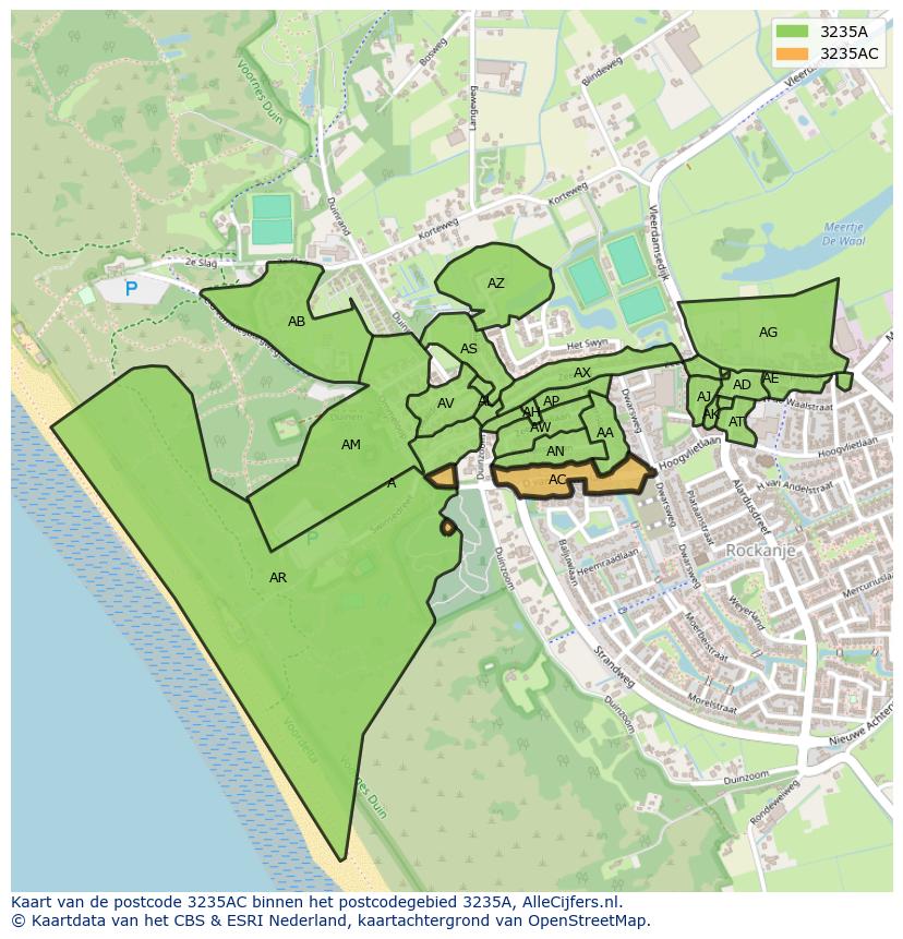 Afbeelding van het postcodegebied 3235 AC op de kaart.
