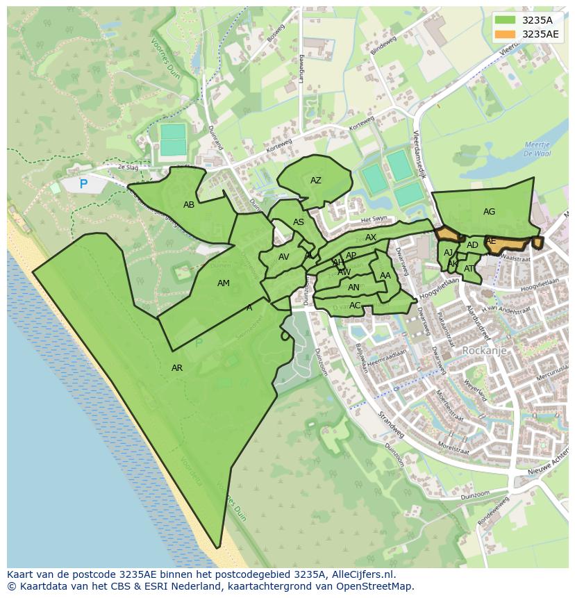 Afbeelding van het postcodegebied 3235 AE op de kaart.