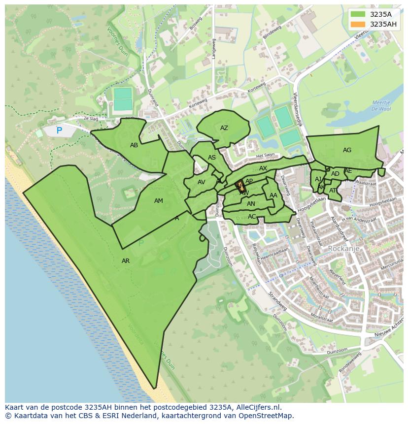 Afbeelding van het postcodegebied 3235 AH op de kaart.