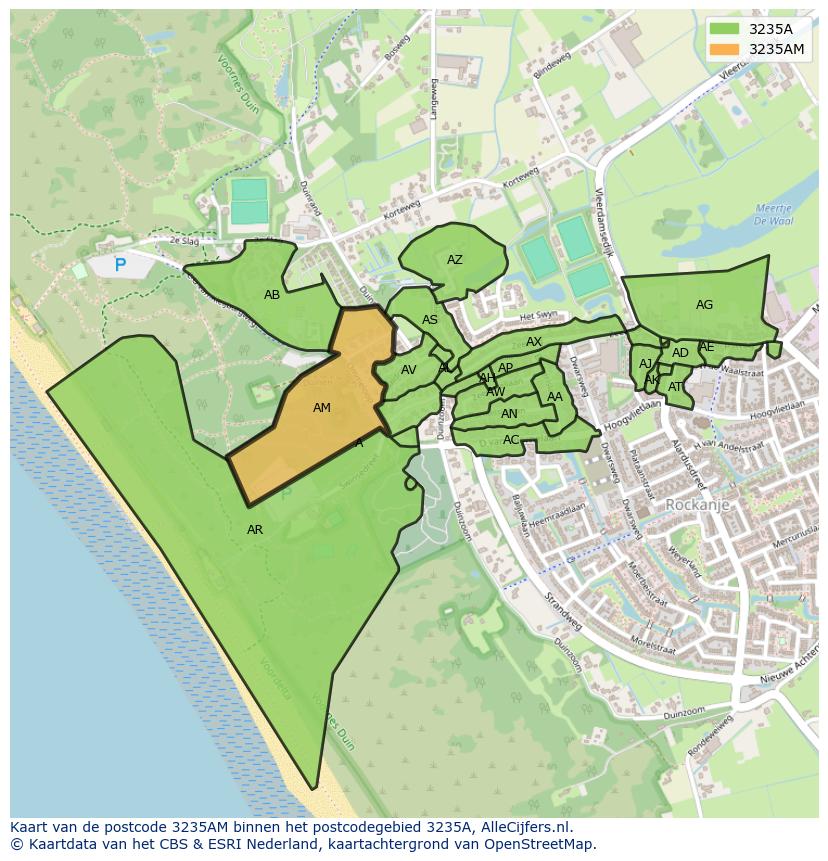 Afbeelding van het postcodegebied 3235 AM op de kaart.