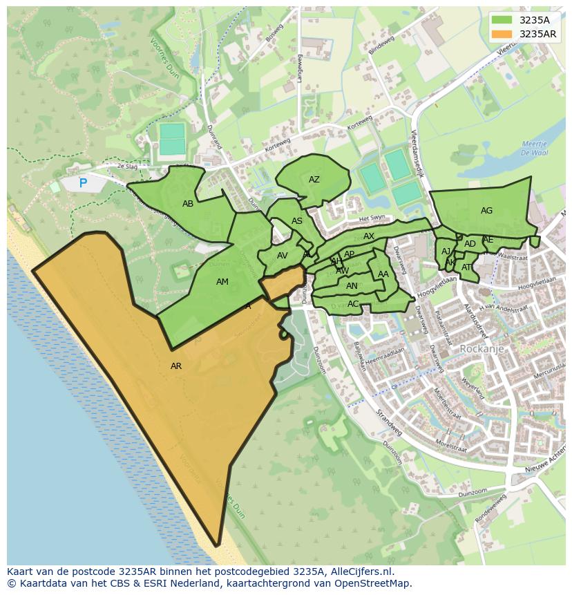 Afbeelding van het postcodegebied 3235 AR op de kaart.