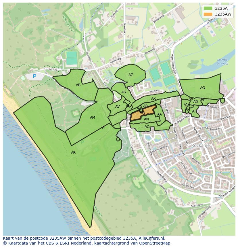 Afbeelding van het postcodegebied 3235 AW op de kaart.