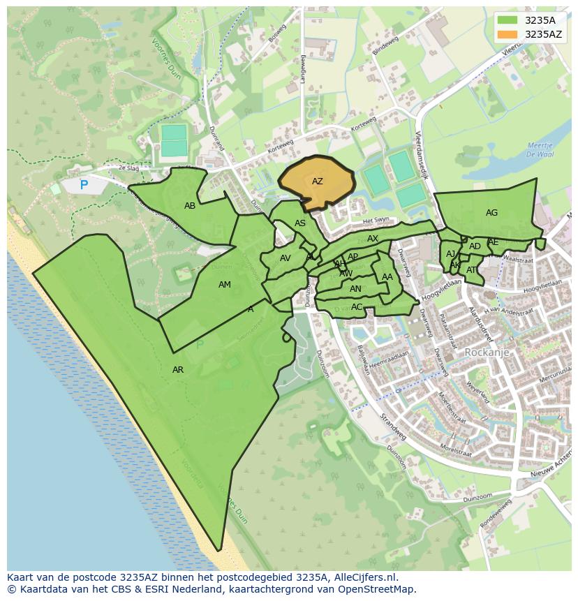 Afbeelding van het postcodegebied 3235 AZ op de kaart.