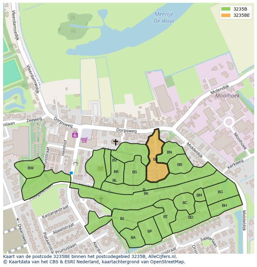 Afbeelding van het postcodegebied 3235 BE op de kaart.