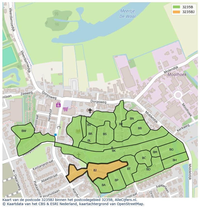 Afbeelding van het postcodegebied 3235 BJ op de kaart.