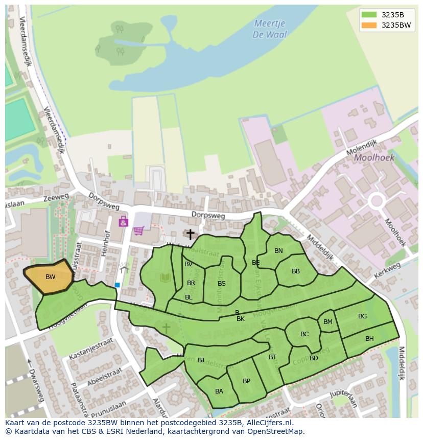 Afbeelding van het postcodegebied 3235 BW op de kaart.
