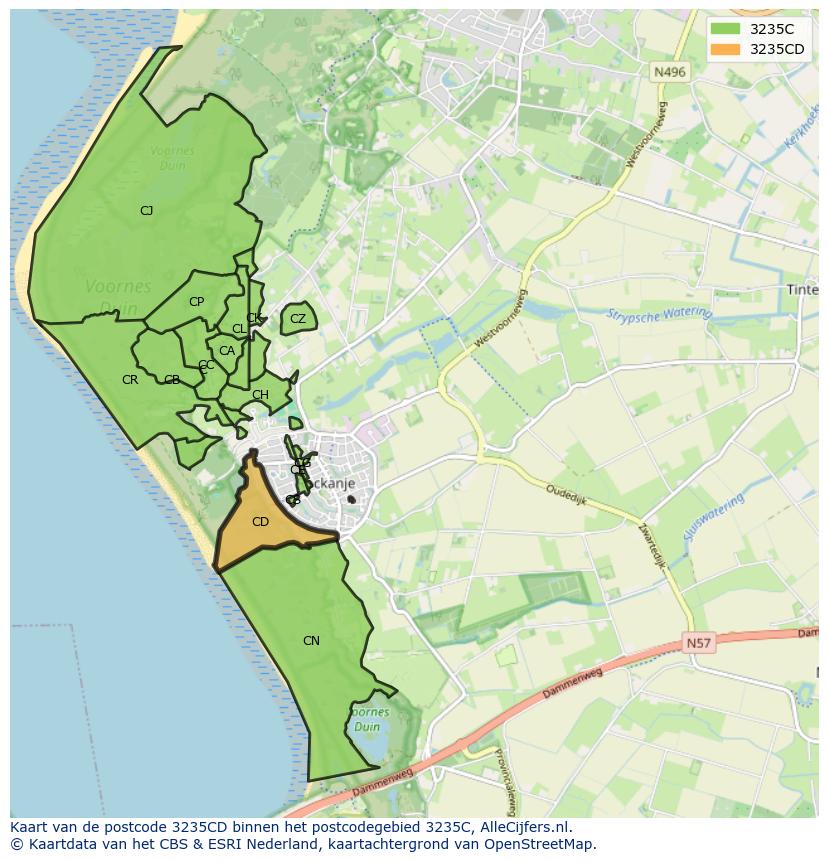Afbeelding van het postcodegebied 3235 CD op de kaart.
