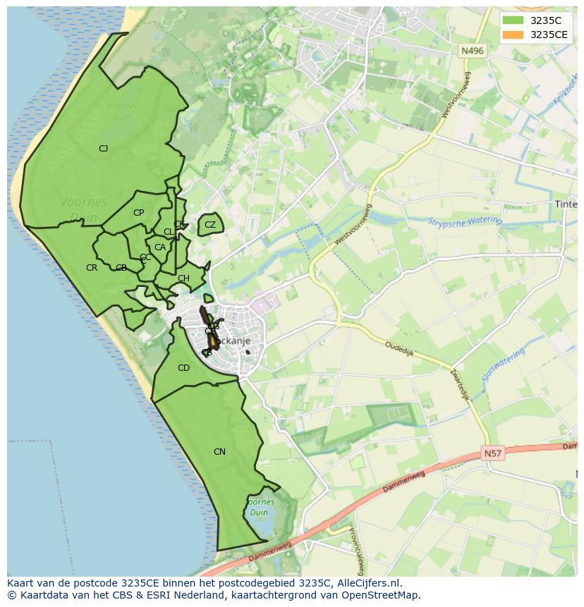 Afbeelding van het postcodegebied 3235 CE op de kaart.