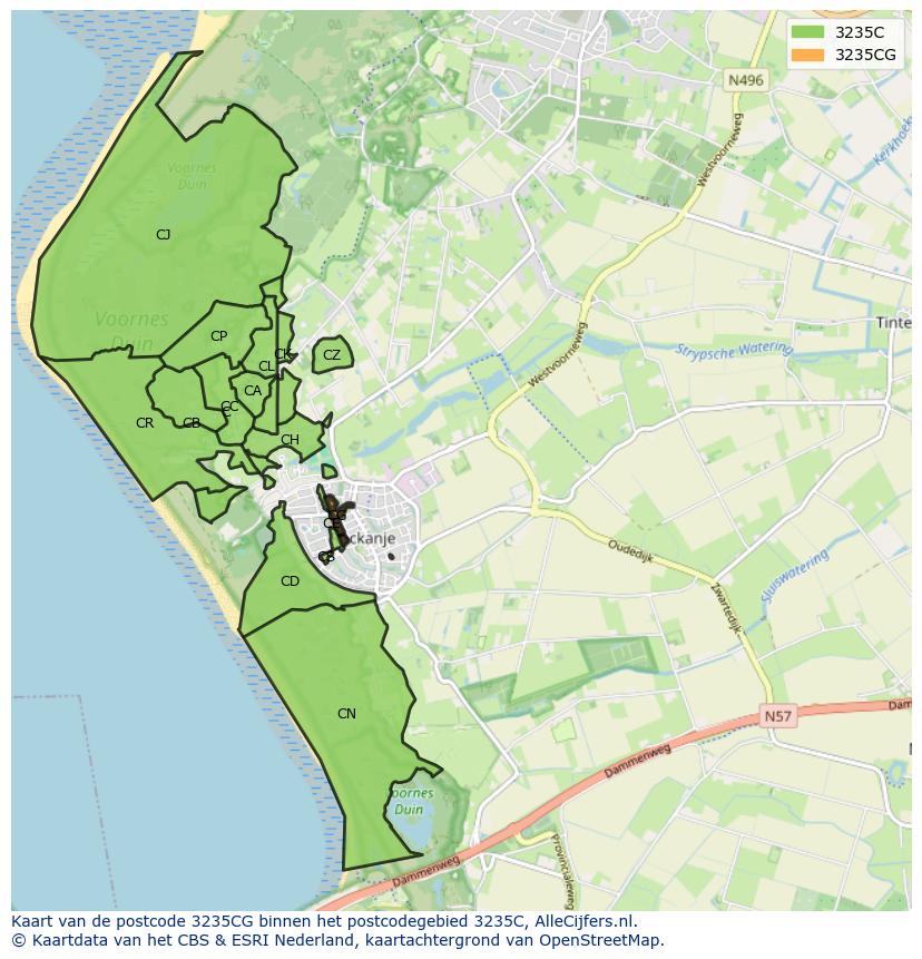 Afbeelding van het postcodegebied 3235 CG op de kaart.