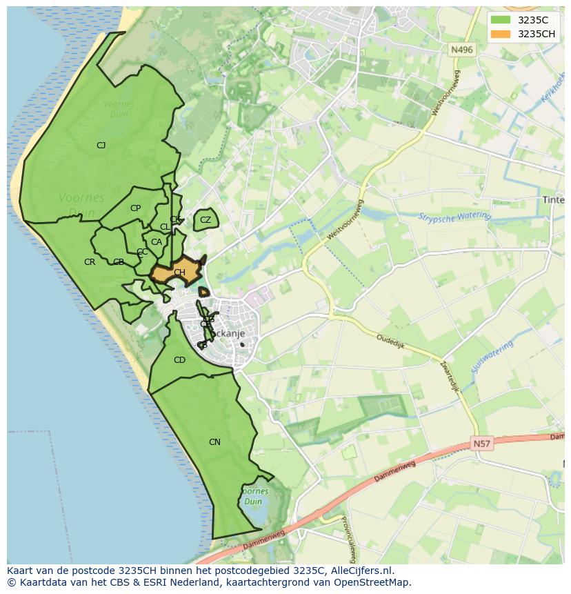 Afbeelding van het postcodegebied 3235 CH op de kaart.