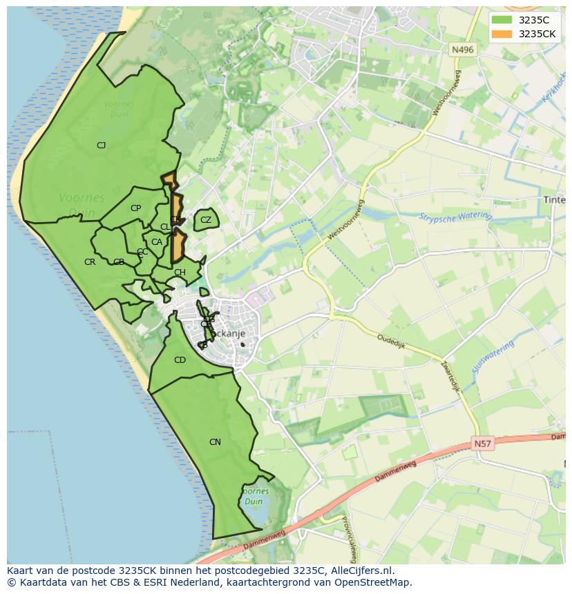 Afbeelding van het postcodegebied 3235 CK op de kaart.